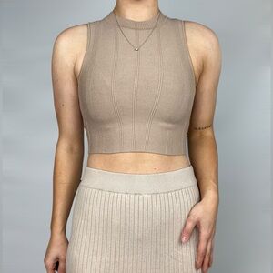 All : ROW‎ The Farrah Top Ribbed Fitted Crew Neck Strapless Crop Tank Top